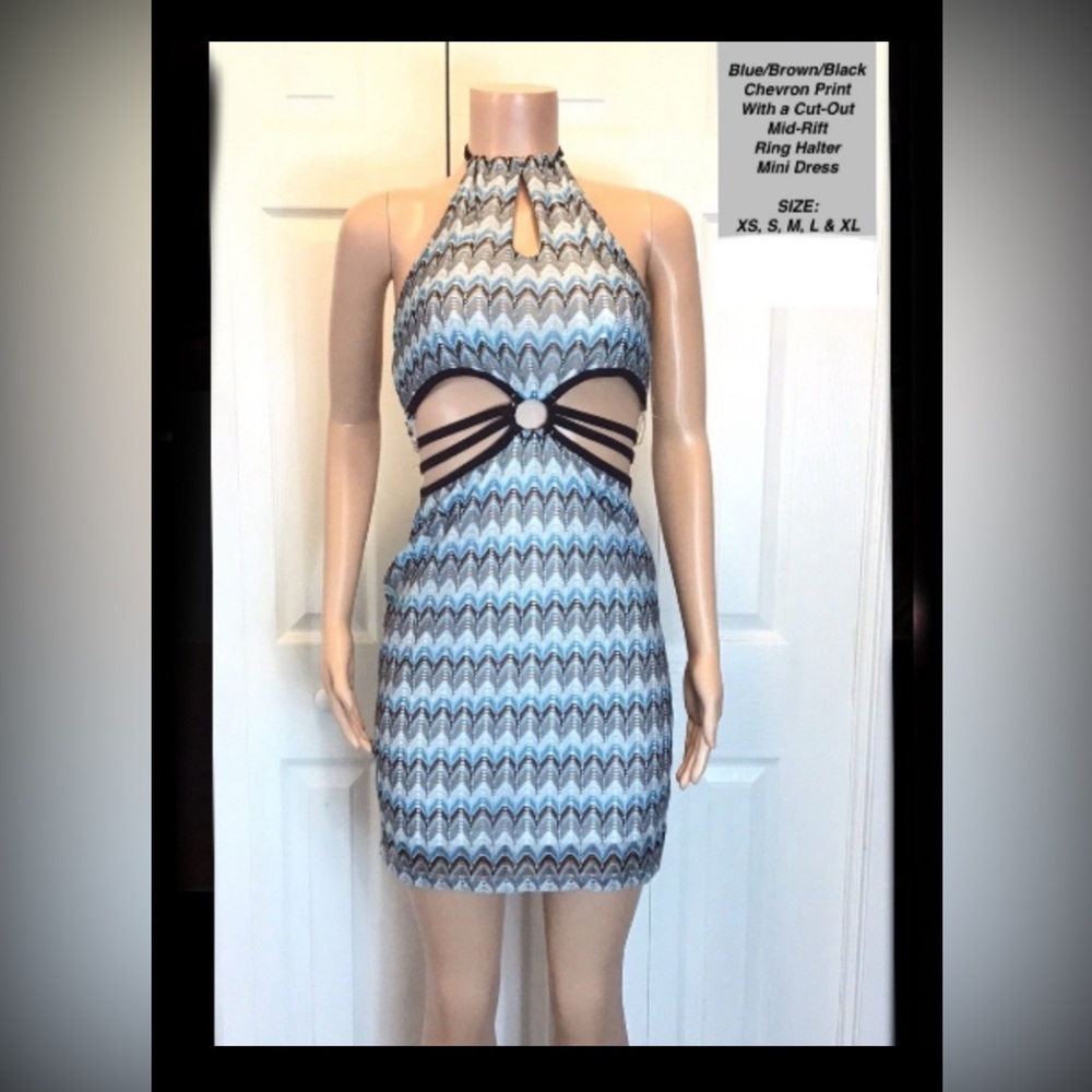 🐣  Sexy Chevron Mid-Riff Cut-Out Bodycon Halter Mini Dress ~ NWT